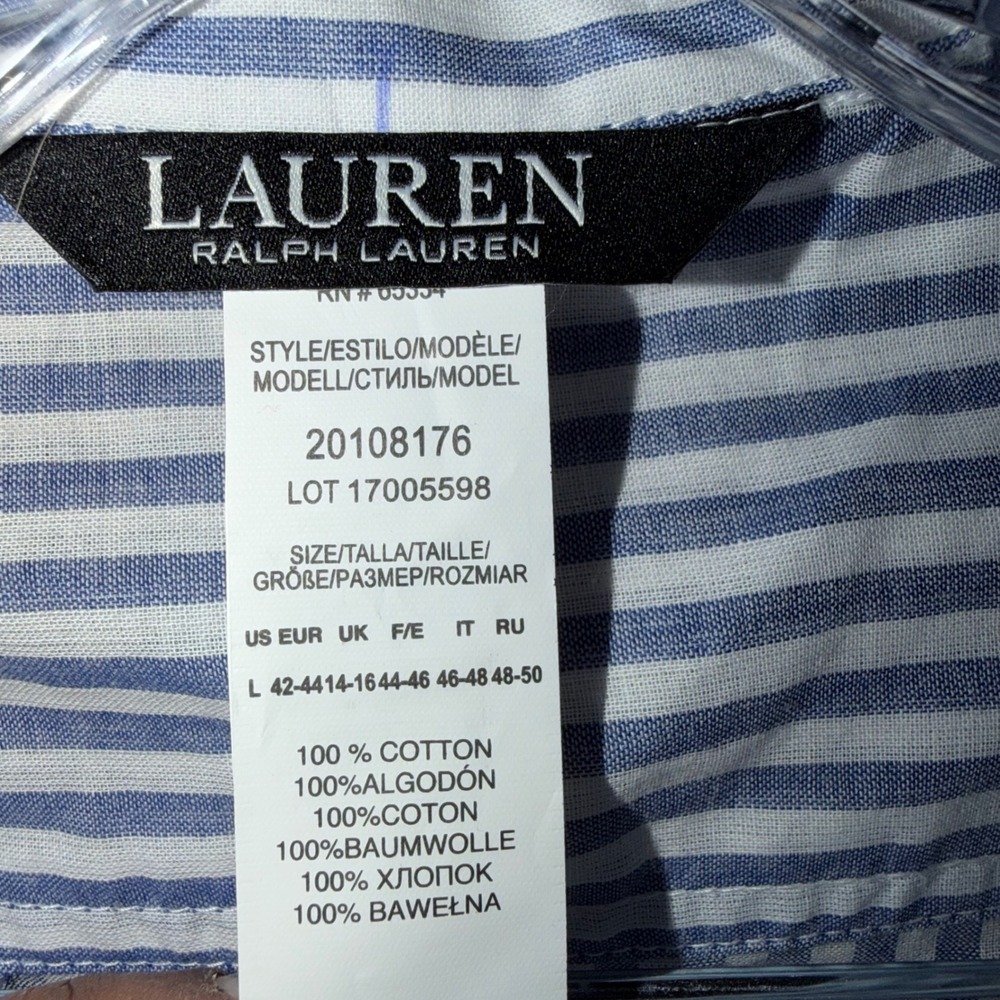 Lauren Ralph Lauren Black Label Stripe Button Down Shirt Womens Sz L 100% Cotton - Picture 7 of 7